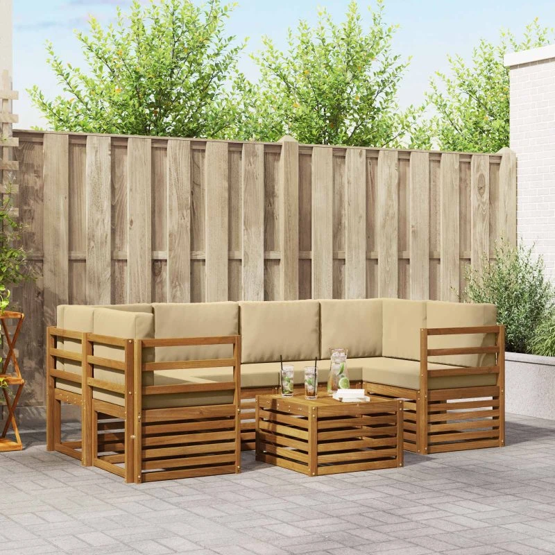 vidaXL Udendørs Sofagruppe 7 pcs Naturlig/Beige Massivt Akacietræ
