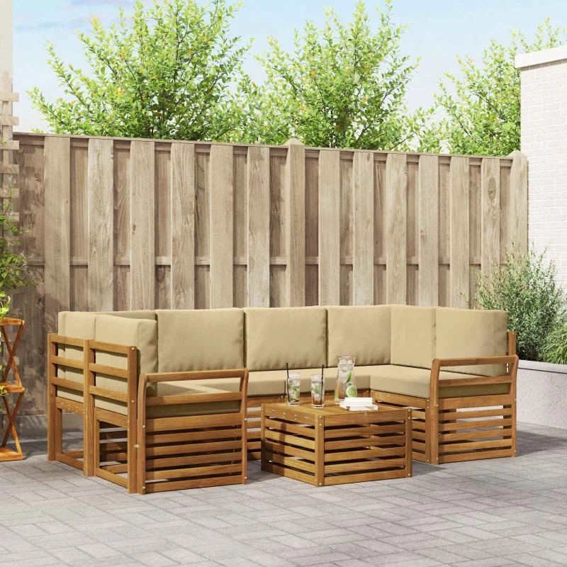 vidaXL Udendørs Sofagruppe 7 pcs Naturlig/Beige Massivt Akacietræ
