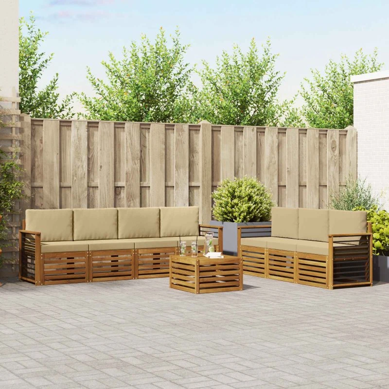 vidaXL Sofasæt 8-del i massivt akacietræ, naturlig/beige