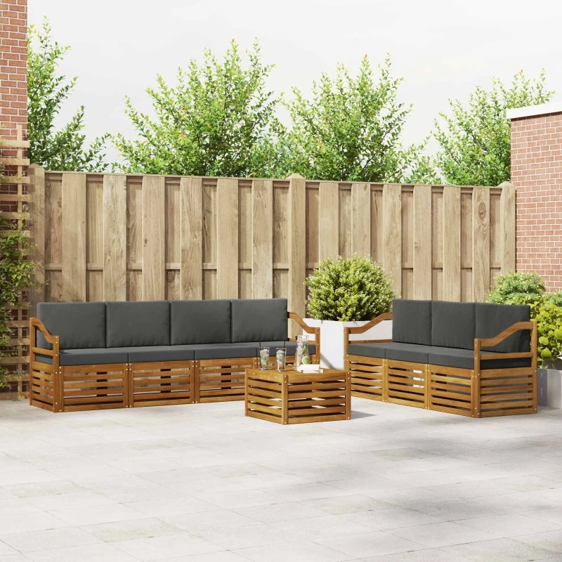 vidaXL Sofasæt 8 dele i massivt akacietræ, naturlig/antracit