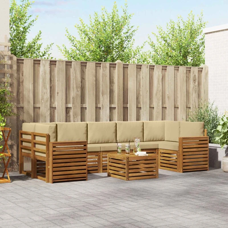 vidaXL Udendørs Sofagruppe 8 pc Naturlig/Beige Massivt Akacietræ