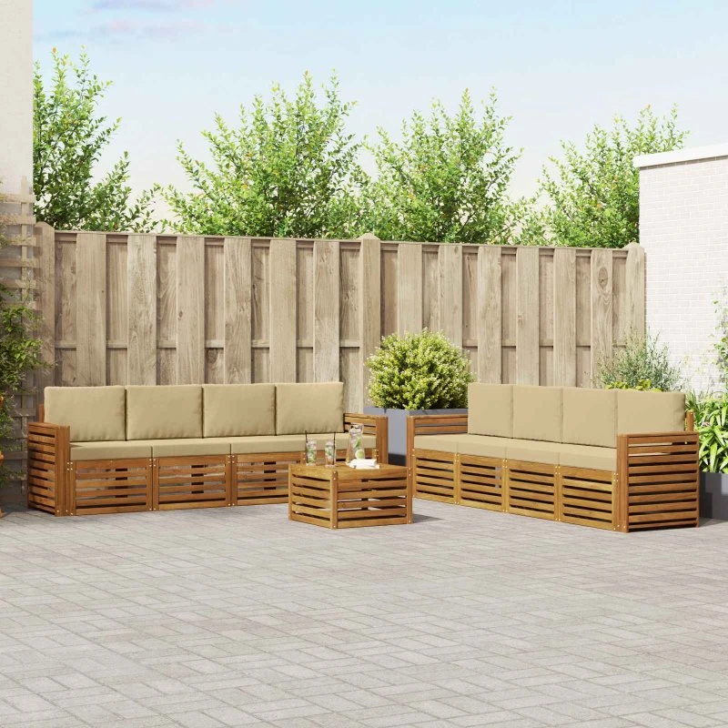 vidaXL Sofasæt 9 Dele Naturlig/Beige Massivt Akacietræ