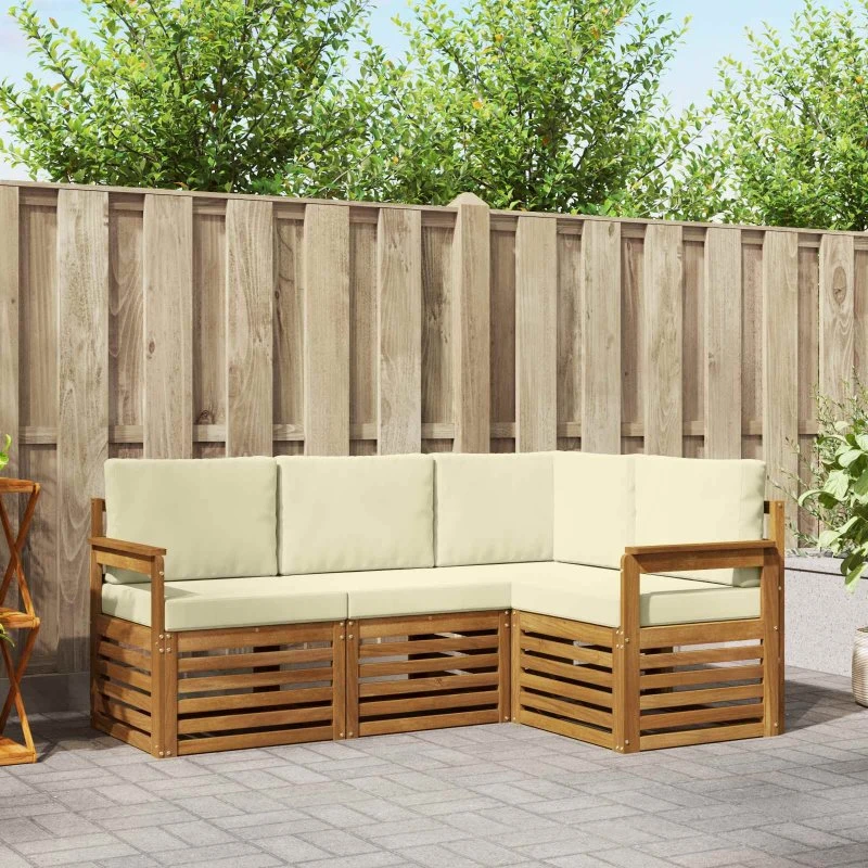 vidaXL Sofasæt 4-pces Naturlig/Fløde Massivt Akacietræ