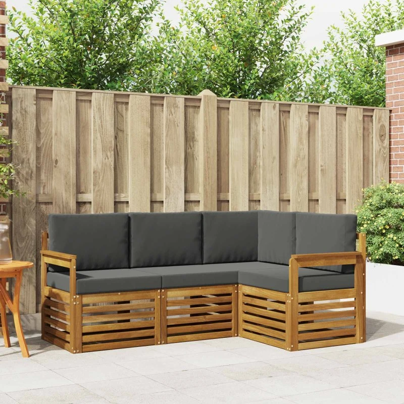 vidaXL Sofasæt 4-pcs Naturlig/Antracit Massivt Akacietræ