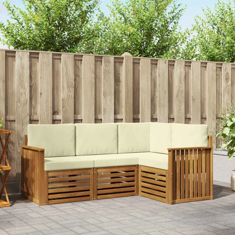 vidaXL Sofasæt 4-pcs Naturlig/Fløde i Massivt Akacietræ