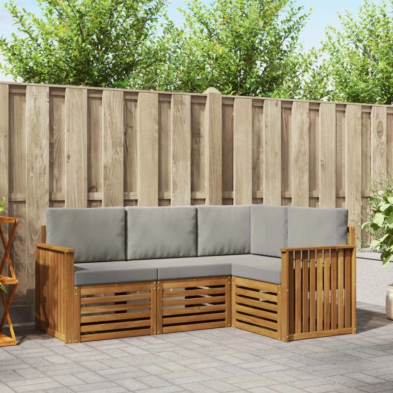 vidaXL Sofasæt 4-pces Naturlig/Lys Grå Akacietræ