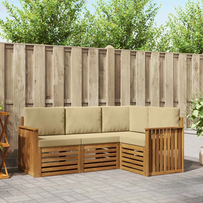 vidaXL Sofasæt 4-pces Naturlig/Beige Massivt Akacietræ