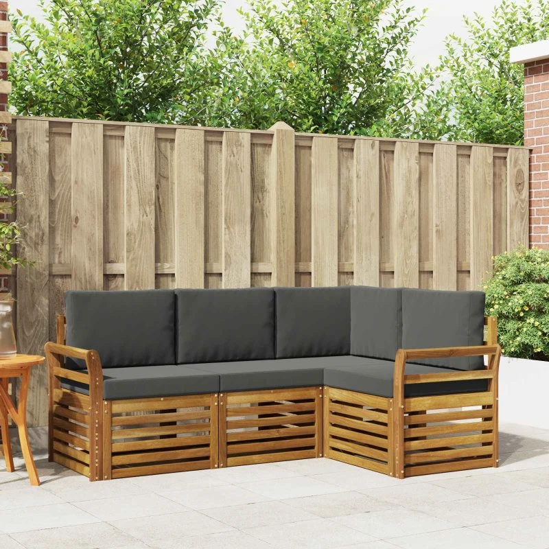 vidaXL Sofasæt 4-del, Naturlig/Antracit, Massivt Akacietræ