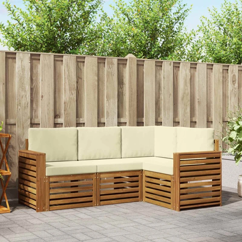vidaXL Sofasæt 4-del, massivt akacietræ, naturlig/fløde