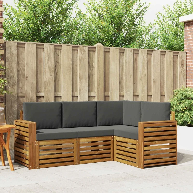 vidaXL Sofasæt 4-del i massivt akacietræ, naturlig/antracit