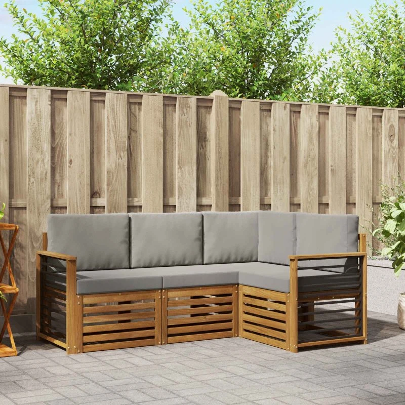 vidaXL Sofasæt 4-pces Naturlig/Lys Grå Akacietræ