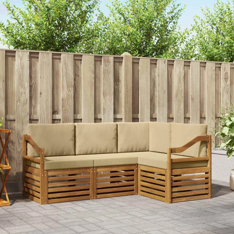 vidaXL Sofasæt 4-pces Naturlig/Beige Massivt Akacietræ