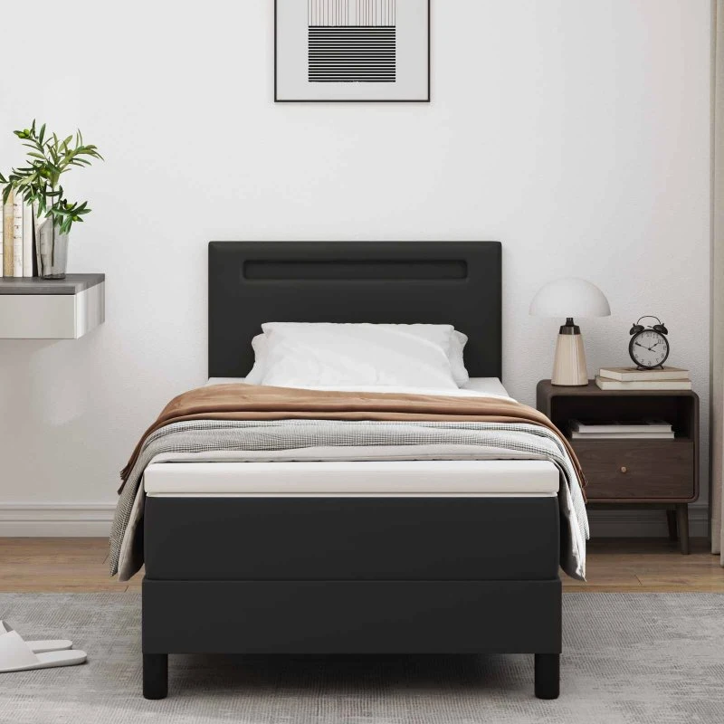 vidaXL Boxspring Seng med Madras, Sort 90 x 200 cm, Kunstlæder