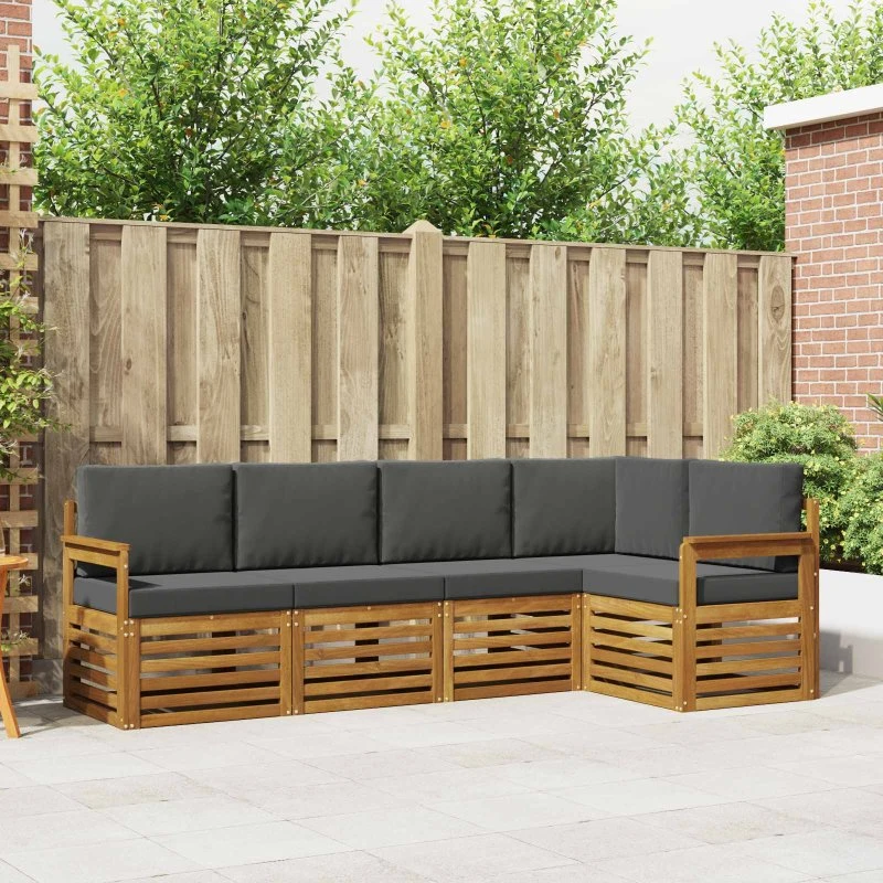 vidaXL Sektionalsofa 5-pcs Naturlig/Antracit Massivt Akacietræ
