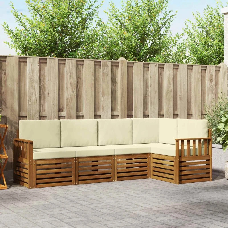 vidaXL Sektionalsofa 5-pcs Naturlig/Fløde Akacietræ