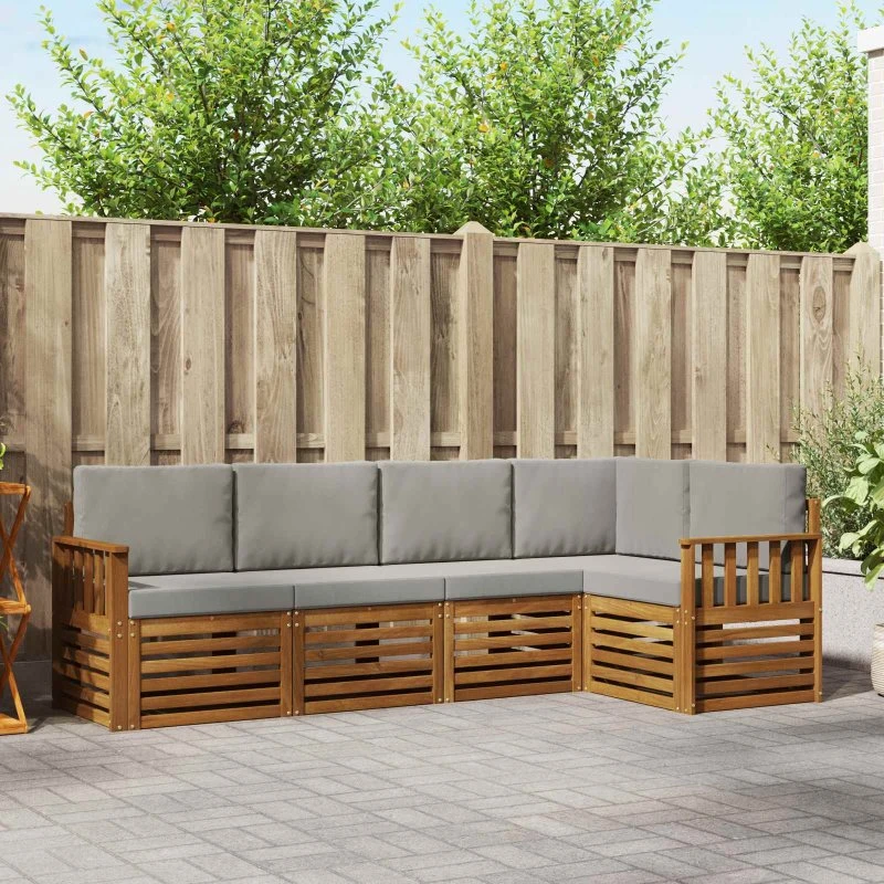 vidaXL Sektionalsofa 5-pces Naturlig/Lys Grå Akacietræ