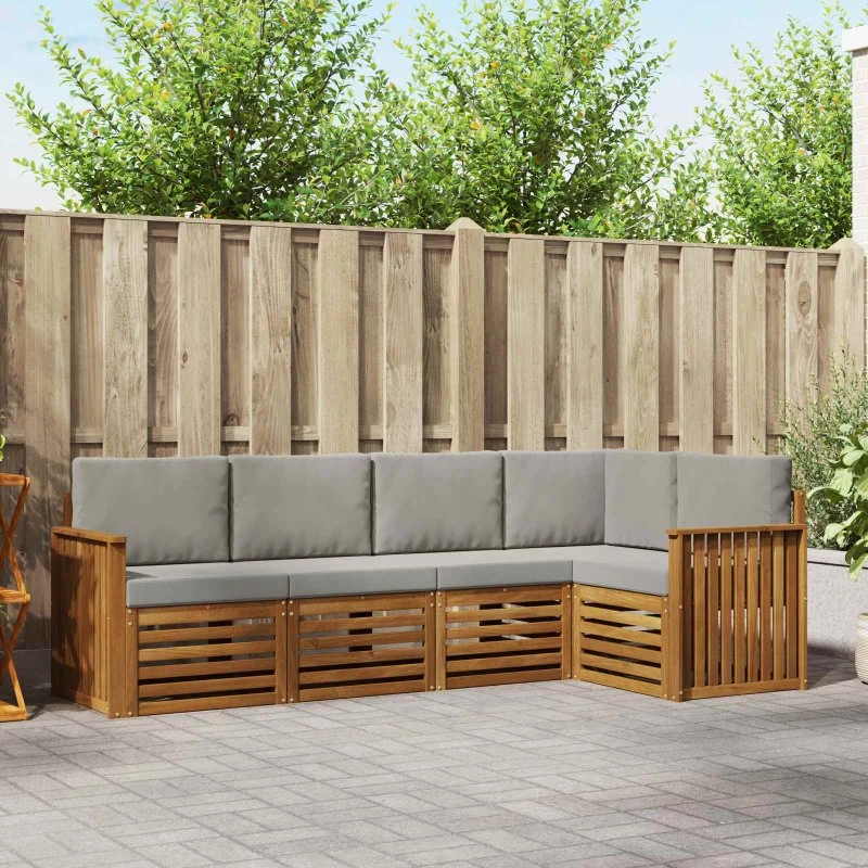 vidaXL Sektionalsofa 5-pc Naturlig/Lys Grå Akacietræ