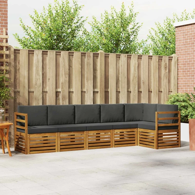 vidaXL Sektionalsofa 6-del, Naturlig/Antracit, Massivt Akacietræ