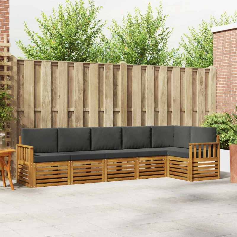 vidaXL Sektionalsofa 6-del, Naturlig/Antracit, Massivt Akacietræ
