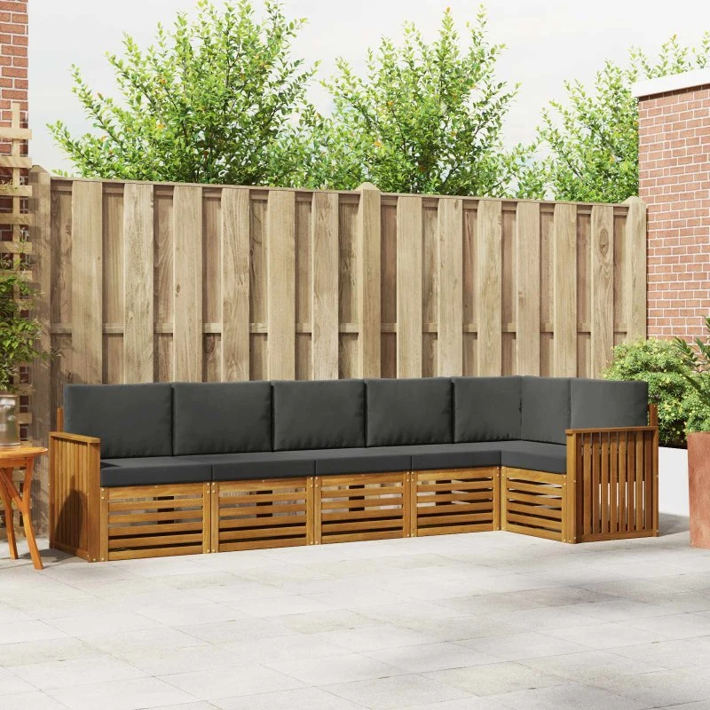 vidaXL Sektionalsofa 6-del, Naturlig/Antracit, Massivt Akacietræ