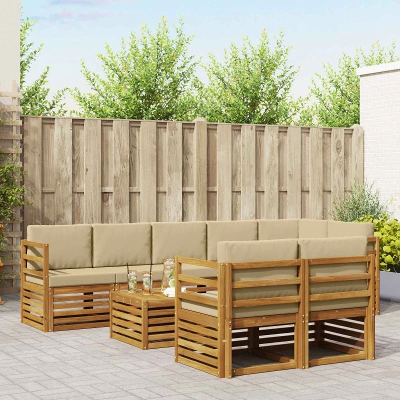 vidaXL Sofasæt 9 dele Naturlig/Beige Massivt Akacietræ