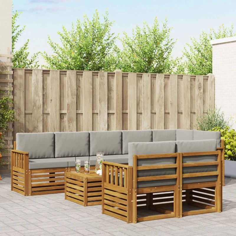 vidaXL Sofasæt 9 dels Naturlig/Lys Grå Akacietræ