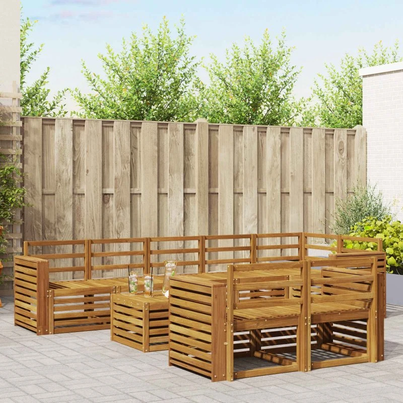 vidaXL Sofasæt 9 dels Naturfarvet Massivt Akacietræ