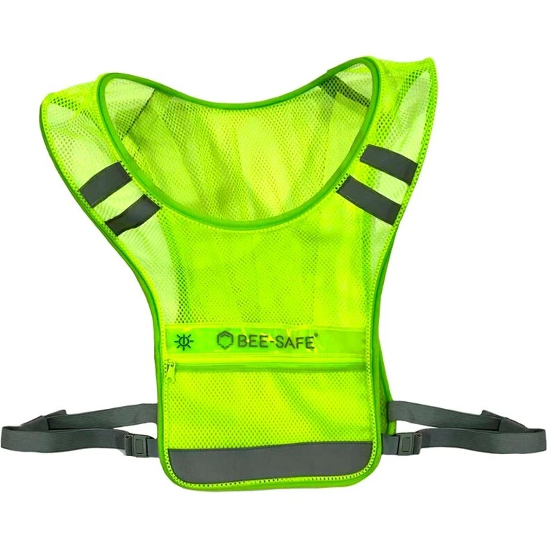 Bee‑Safe LED løbevest gul med lomme og USB-opladning