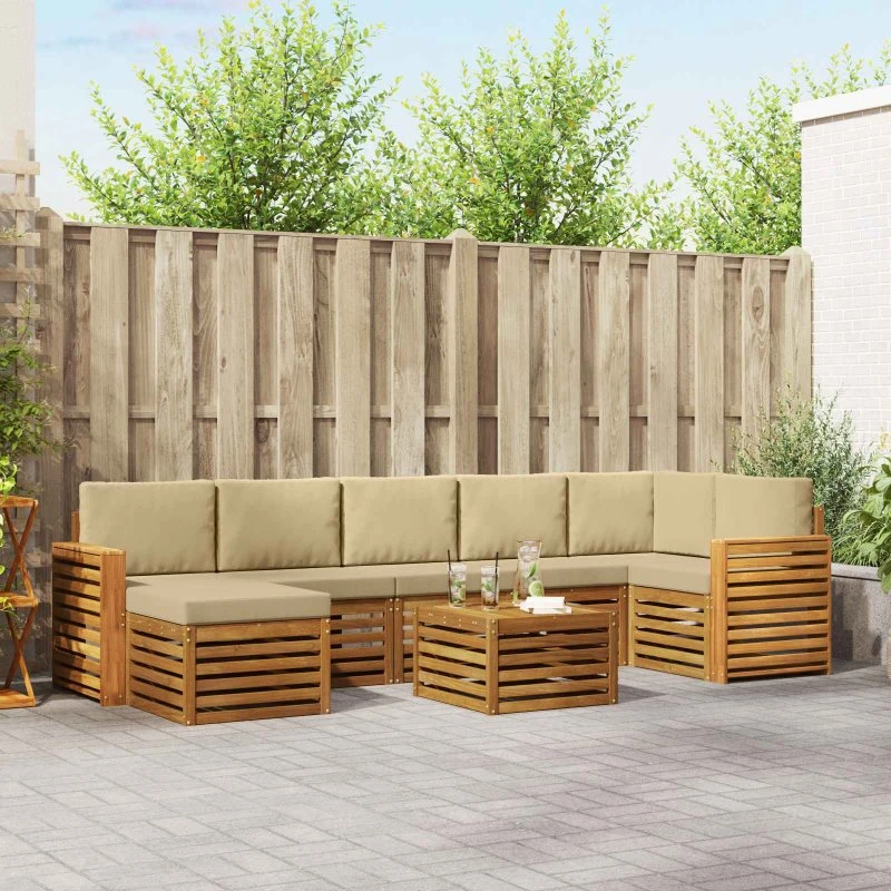 vidaXL Udendørs Sofagruppe 8 pc Naturlig/Beige Massivt Akacietræ