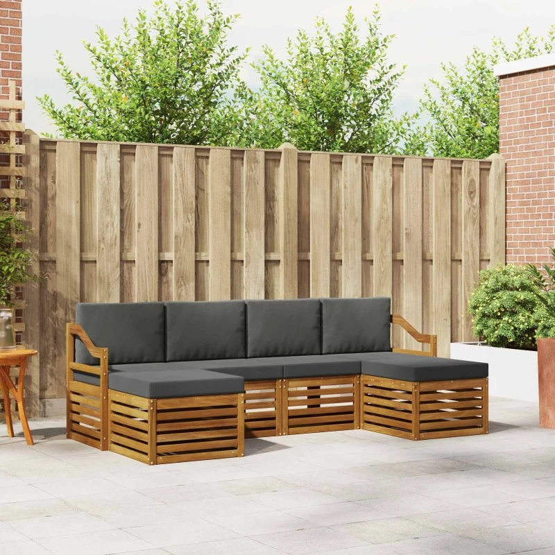 vidaXL Sofasæt 6-del, naturlig/antracit, massivt akacietræ
