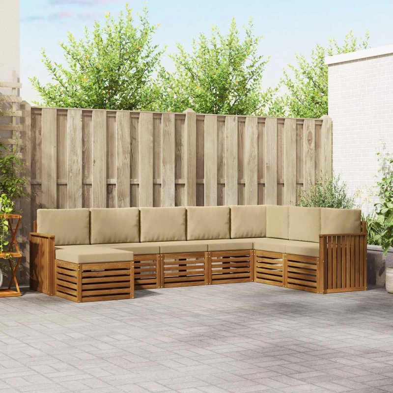 vidaXL Udendørs Sofagruppe 8 pc Naturlig/Beige Massivt Akacietræ
