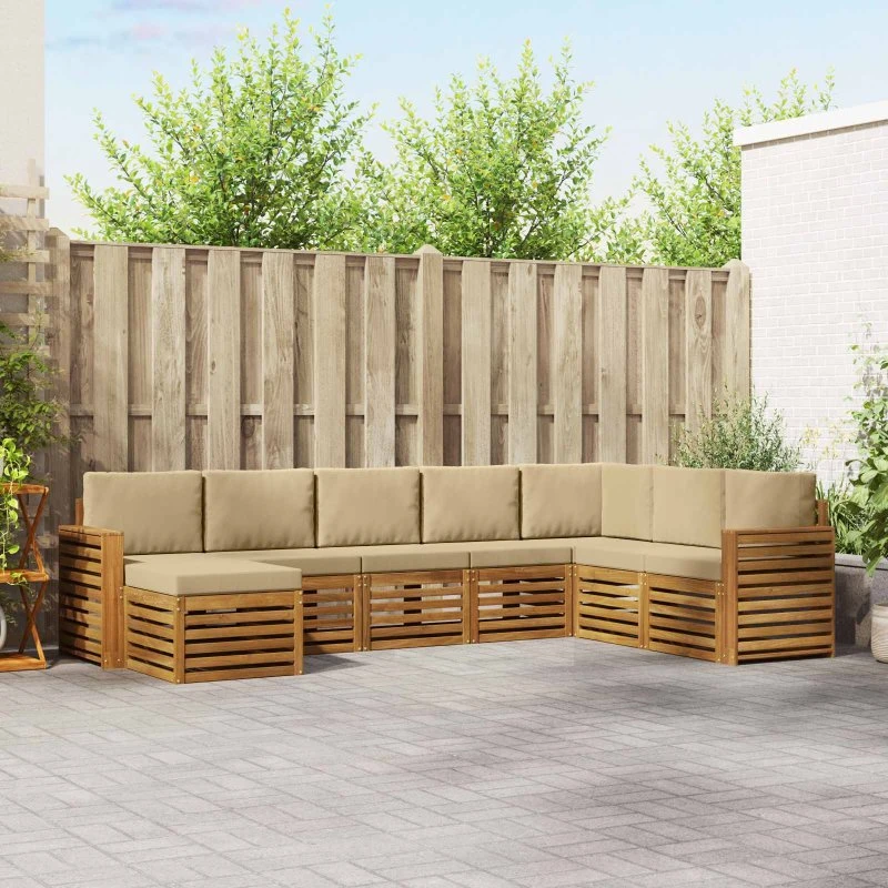 vidaXL Udendørs Sofagruppe 8 pc Naturlig/Beige Massivt Akacietræ