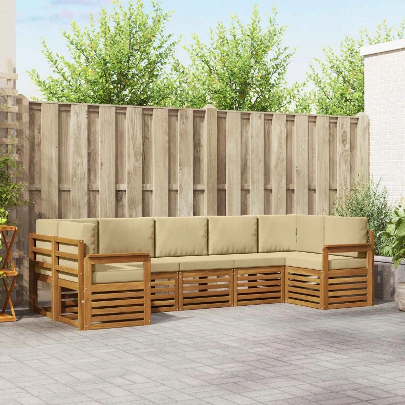 vidaXL Sektionalsofa 7-del, akacietræ, naturlig/beige