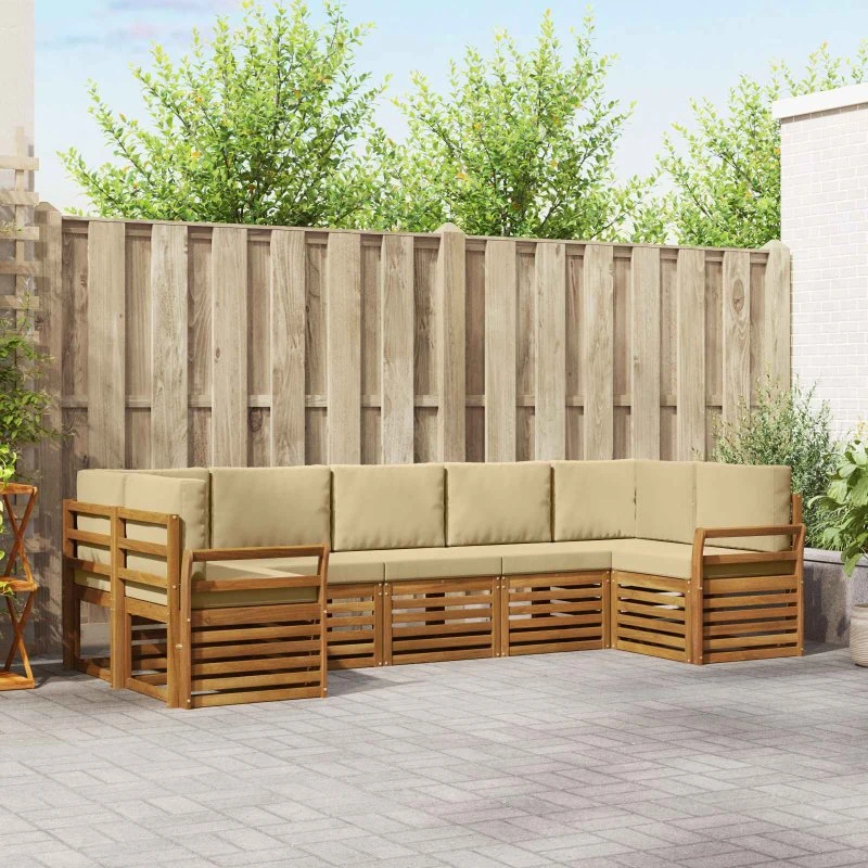 vidaXL Sektionalsofa 7-del, akacietræ, naturlig/beige