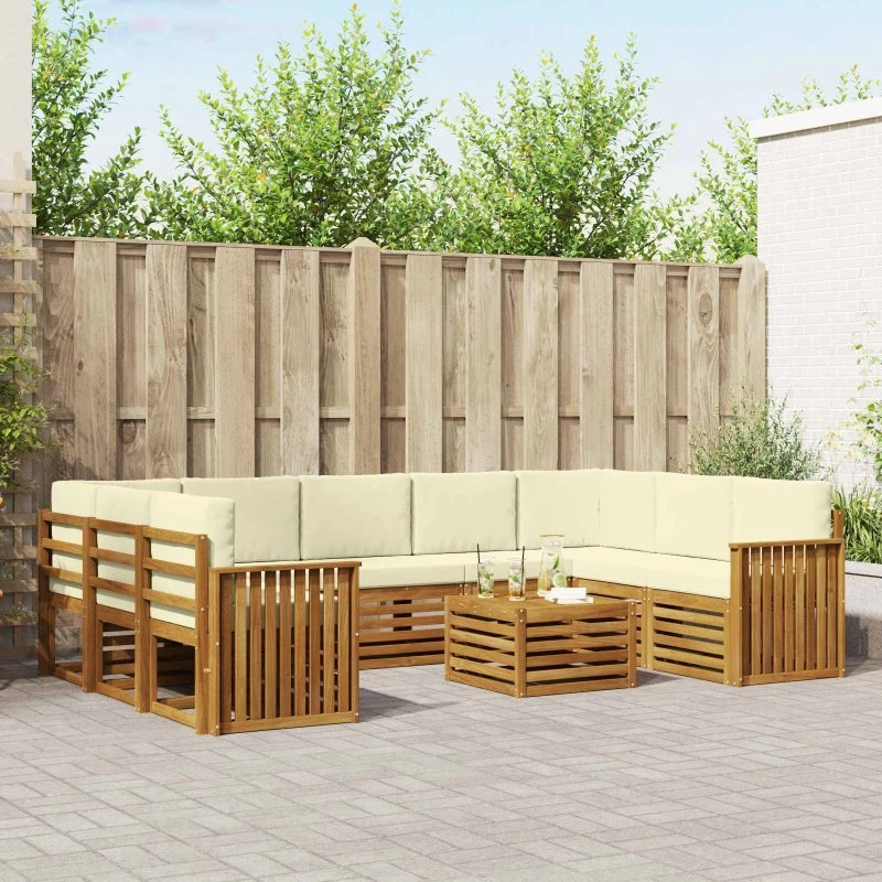 vidaXL Sofasæt 10 pcs Naturlig/Fløde Massivt Akacietræ
