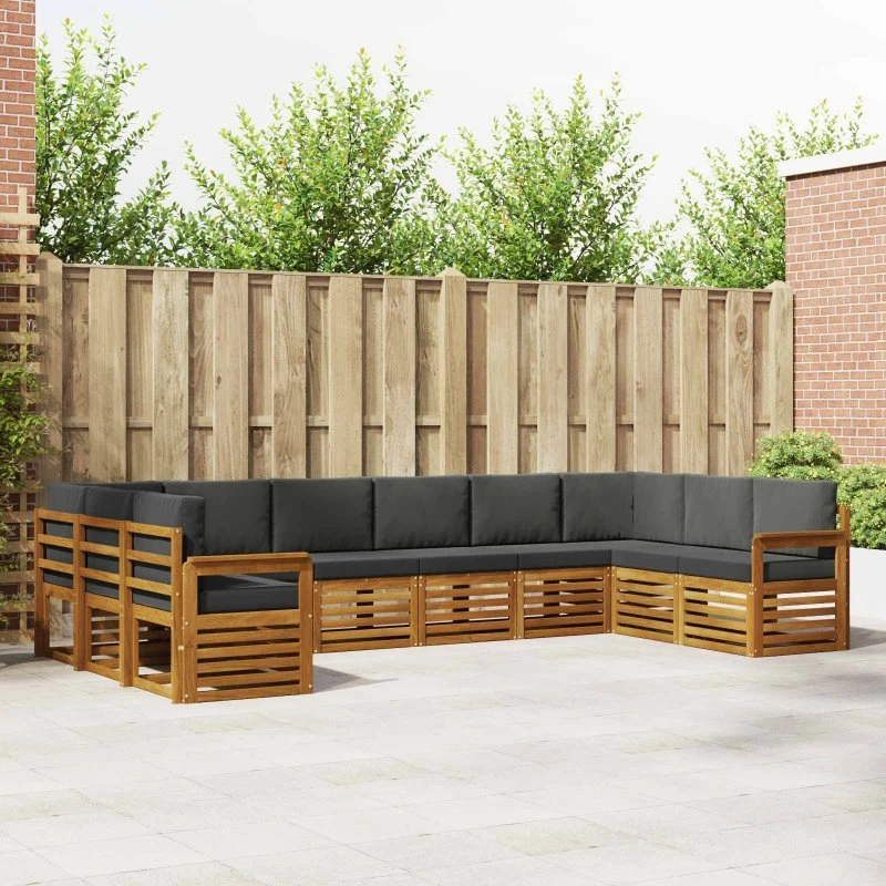 vidaXL Sektionalsofa 10 dele naturlig/antracit, massivt akacietræ