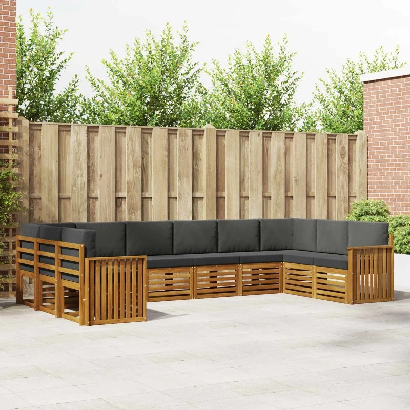 vidaXL Sektionalsofa 10 dele naturlig/antracit, massivt akacietræ