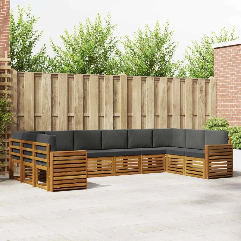 vidaXL Sektionalsofa 10 dele i massivt akacietræ, naturlig/antracit