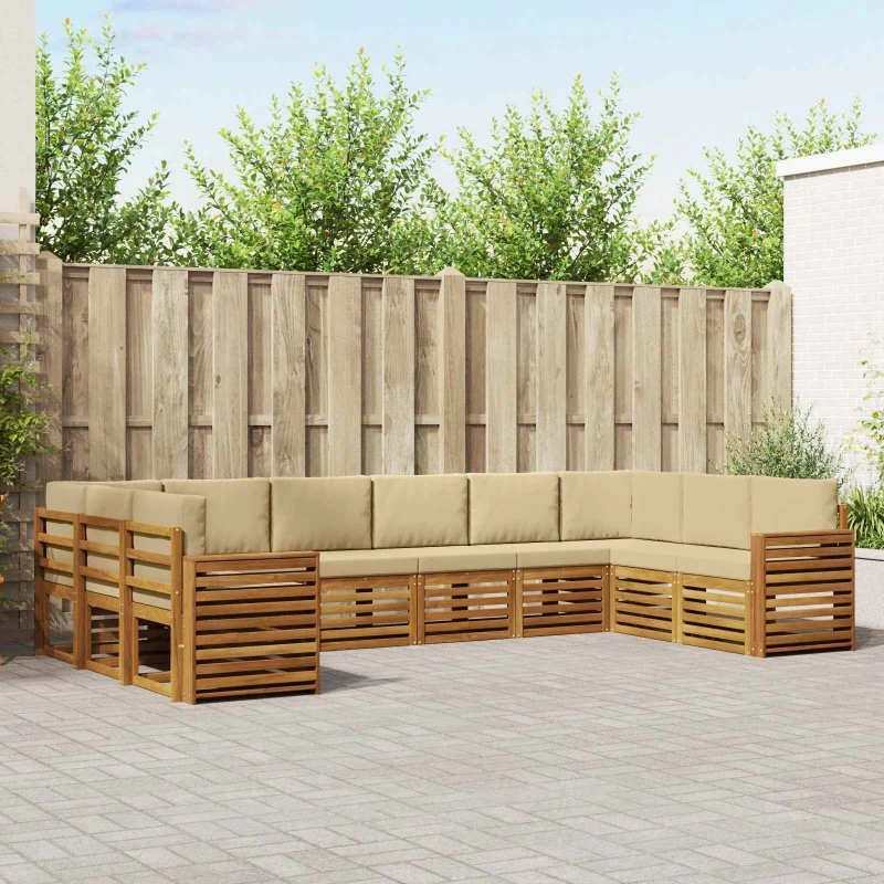 vidaXL Sektionalsofa 10 dele i massivt akacietræ, naturlig/beige