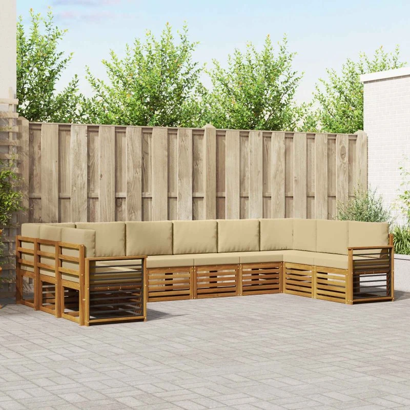 vidaXL Sektionalsofa 10 dels naturlig/beige i massivt akacietræ