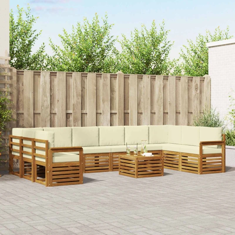 vidaXL Udendørs Sofagruppe 11 pcs Naturlig/Fløde Akacietræ