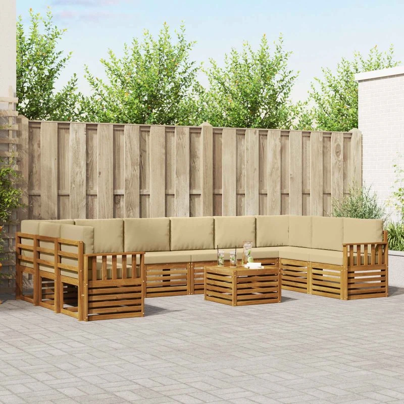 vidaXL Udendørs Sofagruppe 11 pcs Naturlig/Beige Massivt Akacietræ