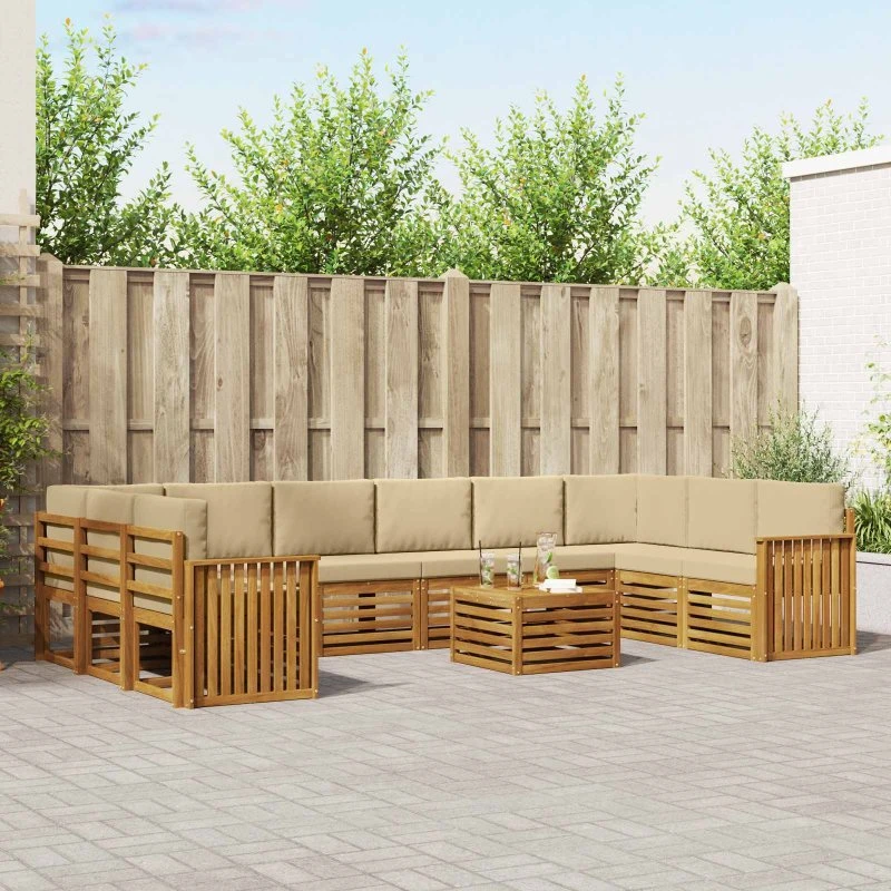 vidaXL Udendørs Sofagruppe 11 pcs Naturlig/Beige Massivt Akacietræ