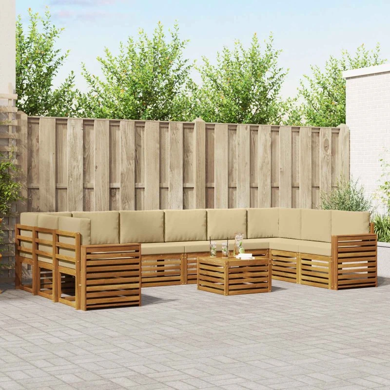 vidaXL Udendørs Sofagruppe 11 pcs Naturlig/Beige Massivt Akacietræ