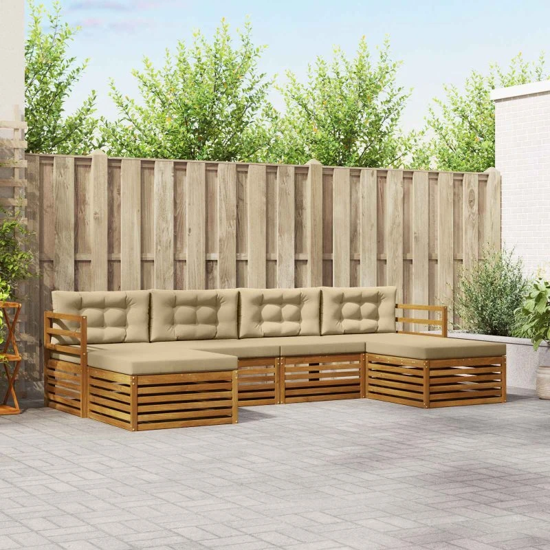vidaXL Modulært sofasæt 6-del, naturlig/beige, massivt akacietræ