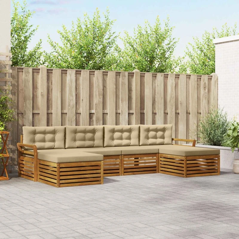 vidaXL Modulært sofasæt 6-del, massivt akacietræ, naturlig/beige