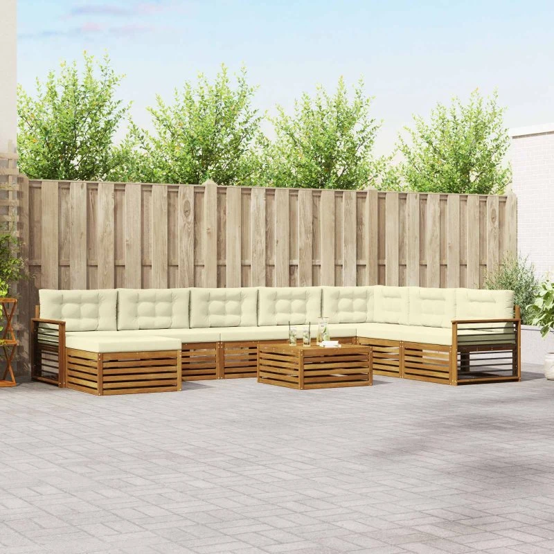 vidaXL Udendørs Sofagruppe 9 pcs Naturlig/Fløde Akacietræ