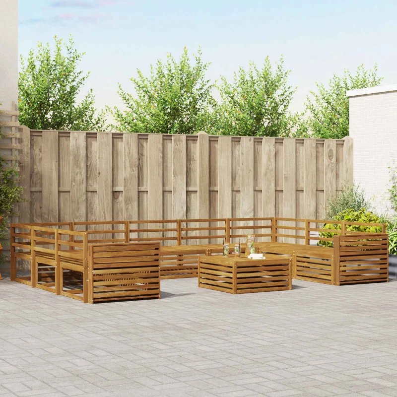 vidaXL Udendørs Sofagruppe 10 pcs Naturfarvet Massivt Akacietræ