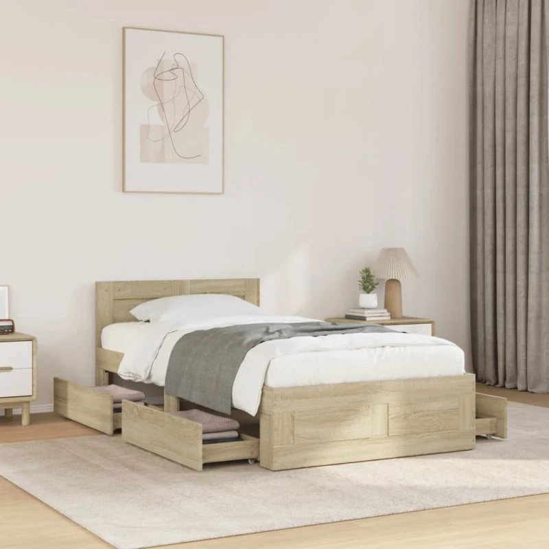 vidaXL Sengeramme med Sengegavl 90x190 cm Sonoma-eg Konstrueret Træ