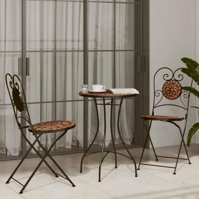 vidaXL Bistrosæt 2 personer med mosaikdesign, jern og keramik, terrakotta
